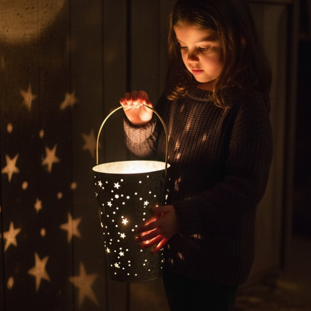 Steel Lantern with Stars (battery operated)